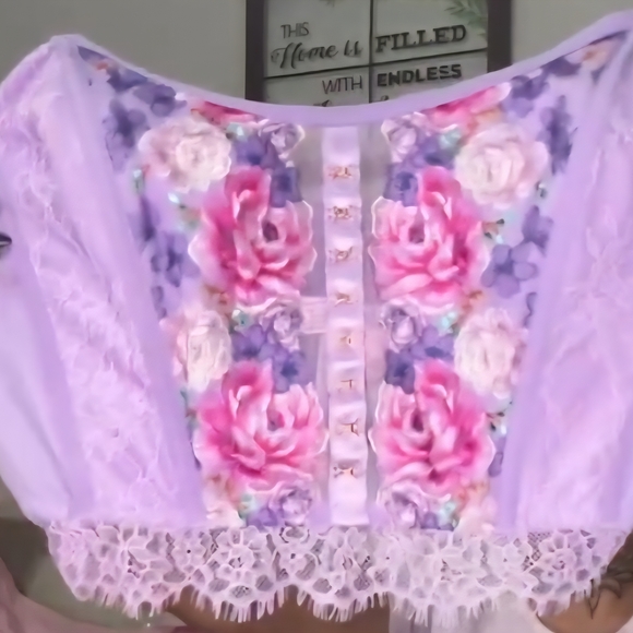 Victoria's Secret Other - Victoria's Secret Purple and Pink Floral Lace Cropped Corset Top (MSRP-$85)